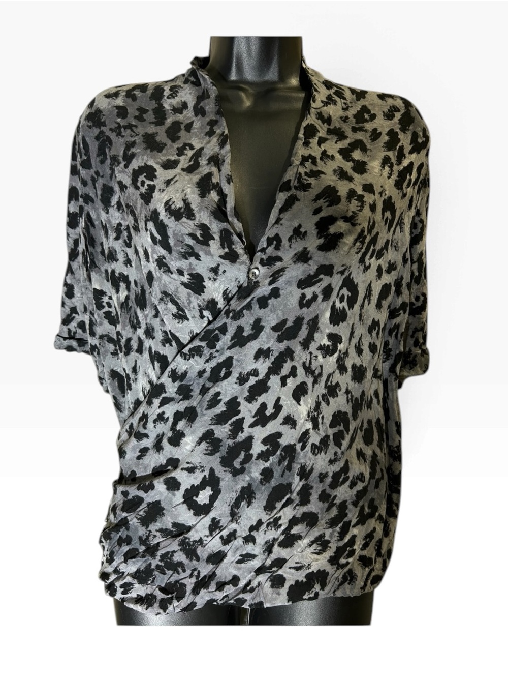 Babaton Grey and Black Leopard Print Blouse
